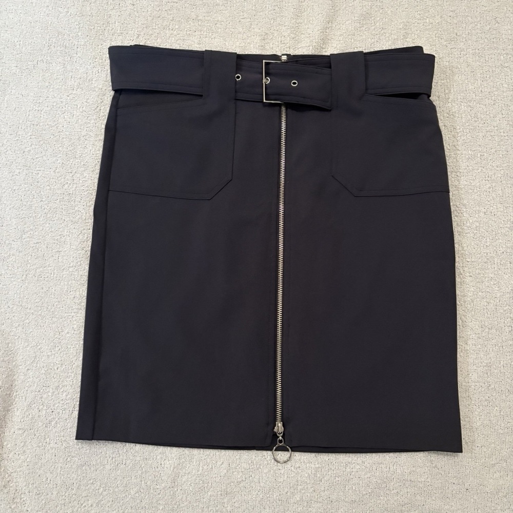 Hot Kiss Mini Skirt Womens 7 Black Belted Full Zip Front Utility O-Ring Pockets